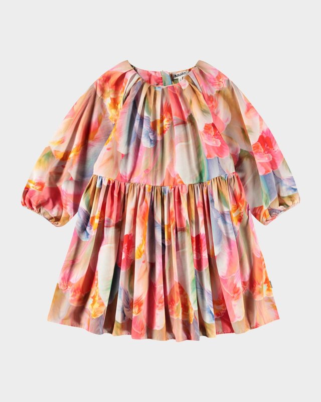 Girl's Ciera Long-Sleeve Floral Cotton Dress, Size 7